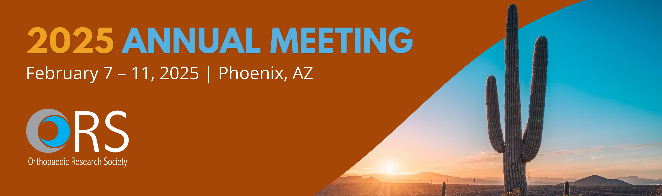 Orthopaedic Research Society Annual Meeting banner with a photo of a cactus in Phoenix, Arizona